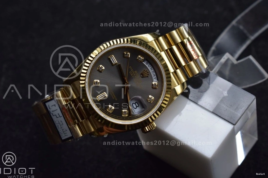 Square Dial 36 DayDate 904L vr3255 Steel V5 President Grey with QF Diamond Bracelet Best on Weight) Edition (Gain YG 0214